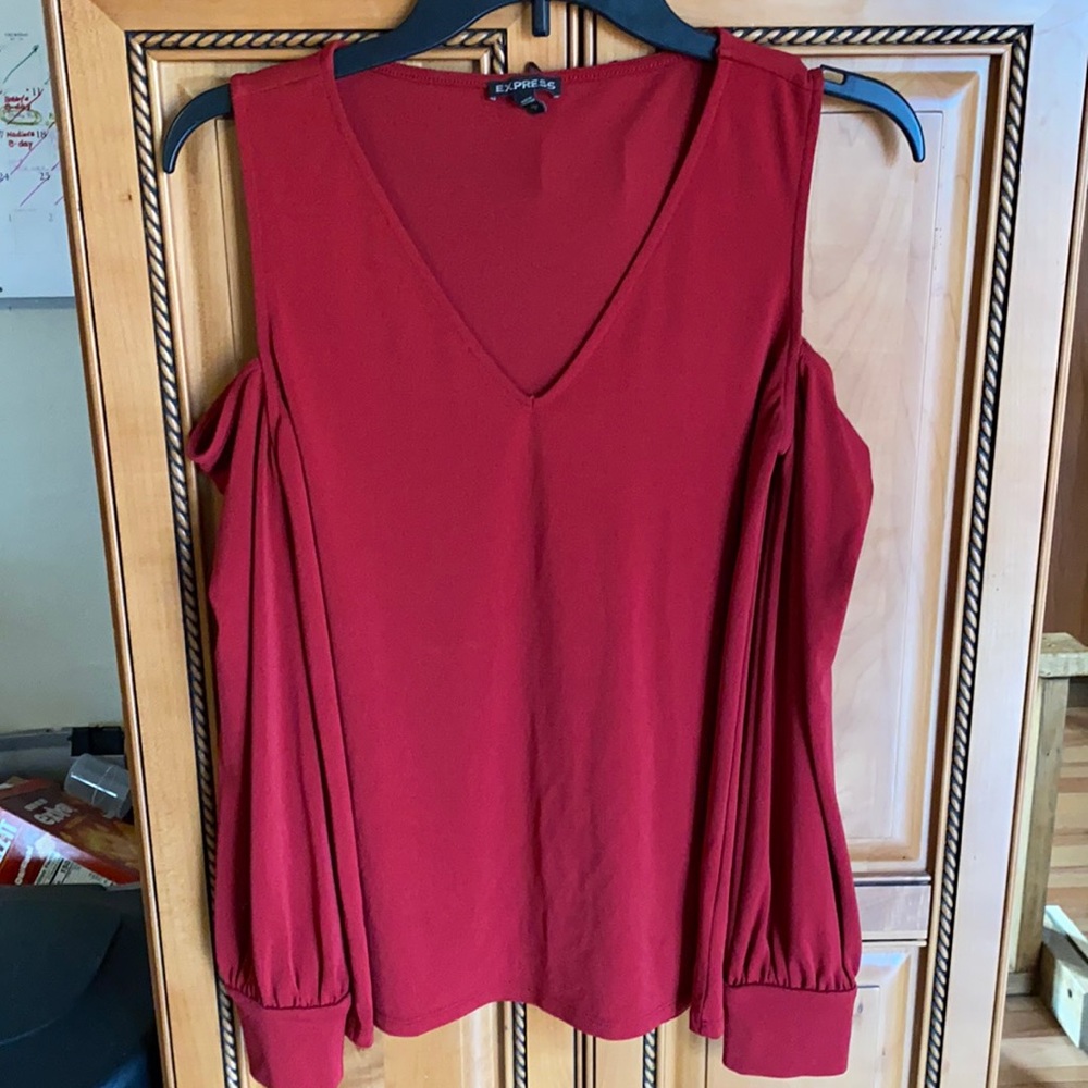 Express Cranberry Cold Shoulder Blouse